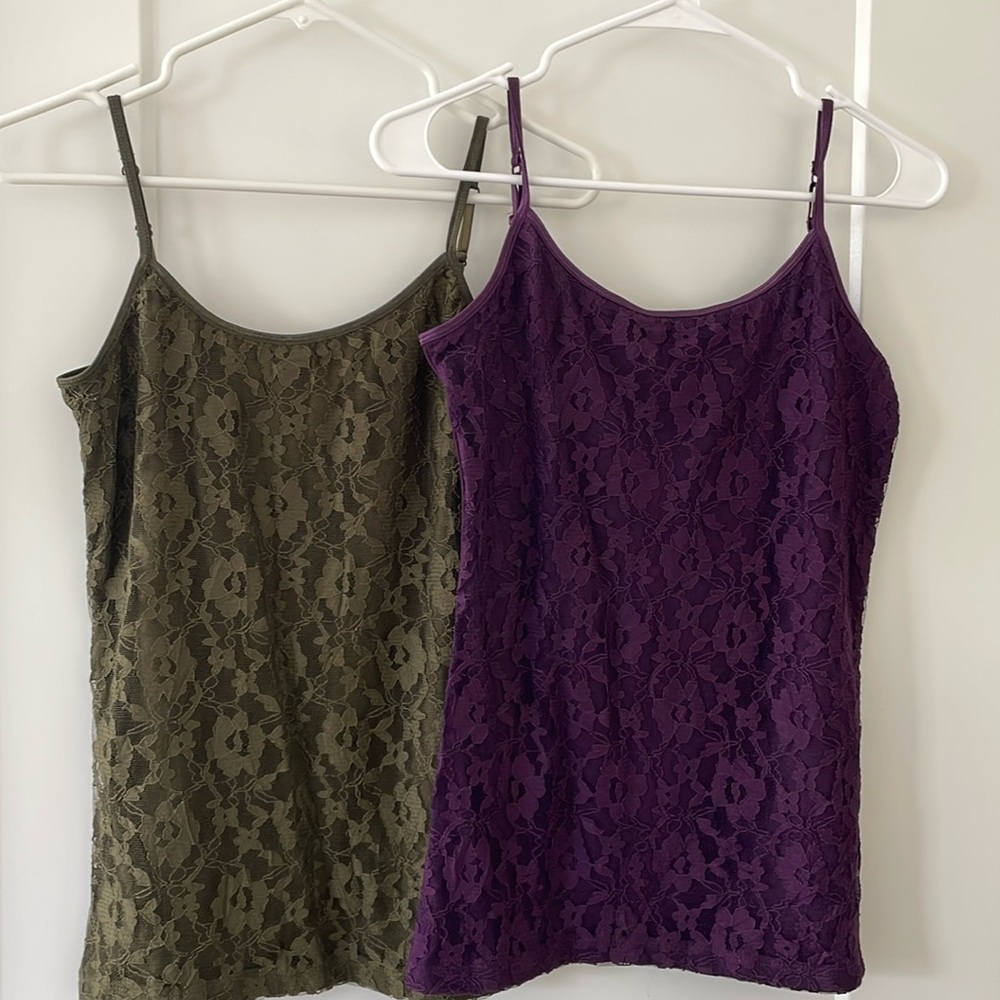 Code 2 pieces lace camis in green and purple NWOT